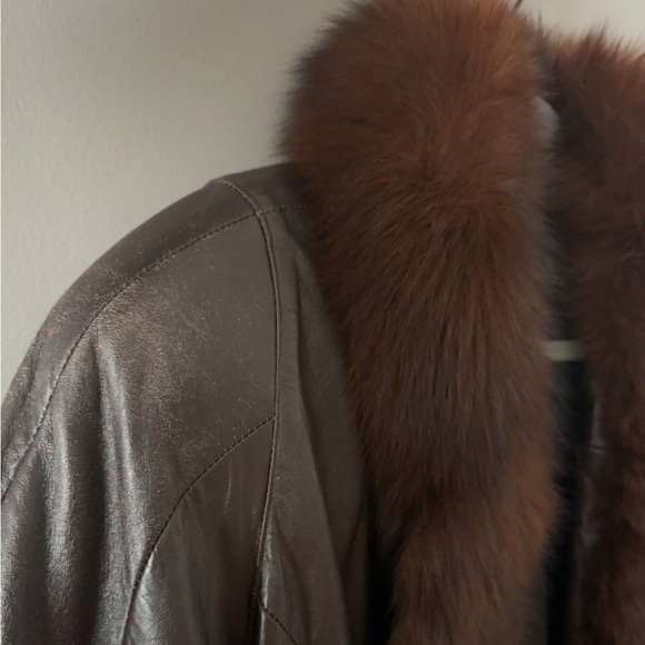Damselle Dark Brown Fox Fur Leather Coat - Picture 9 of 13